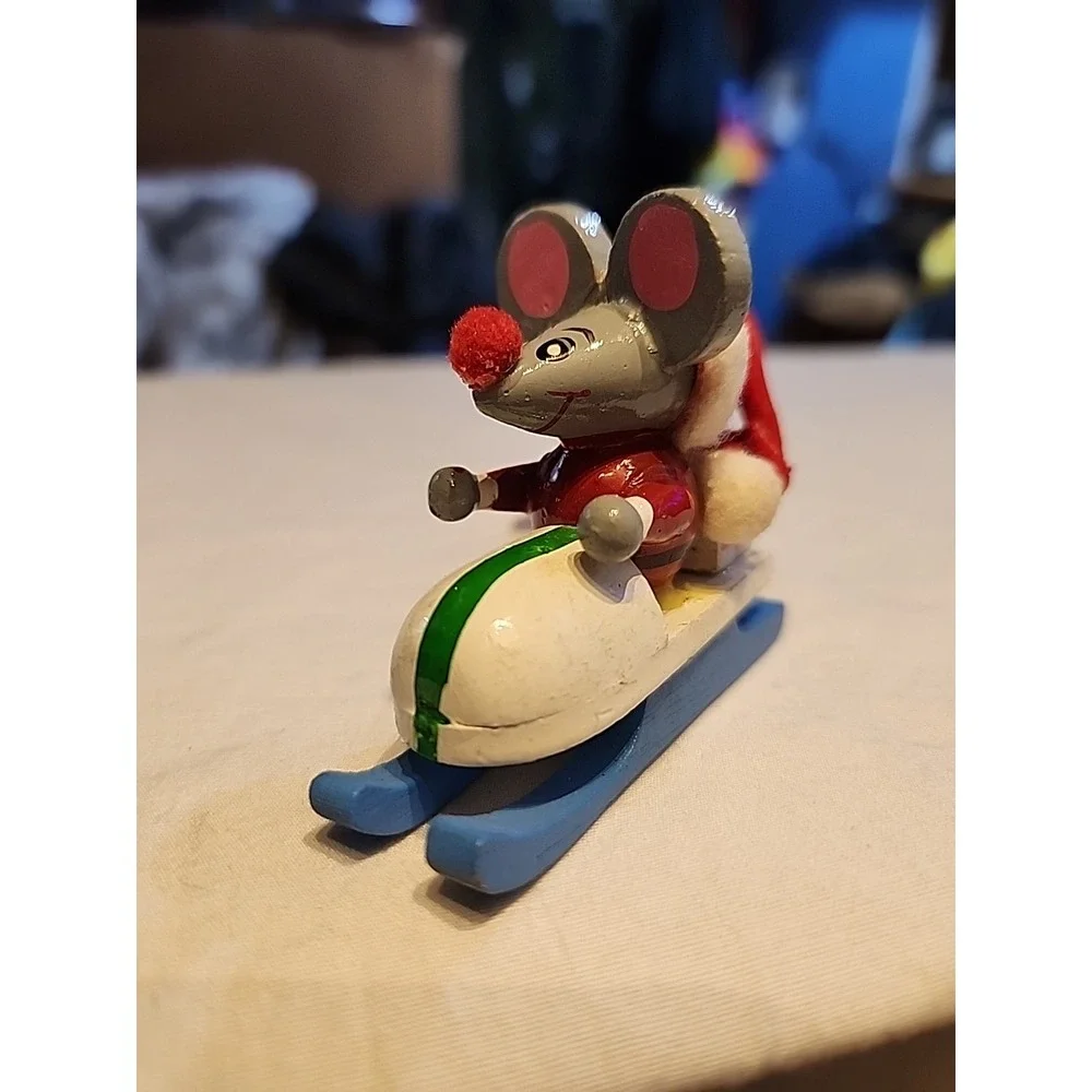 Vintage Wooden Christmas Ornaments Lot Hand‎ Painted Mice Snowman Angel 7pc